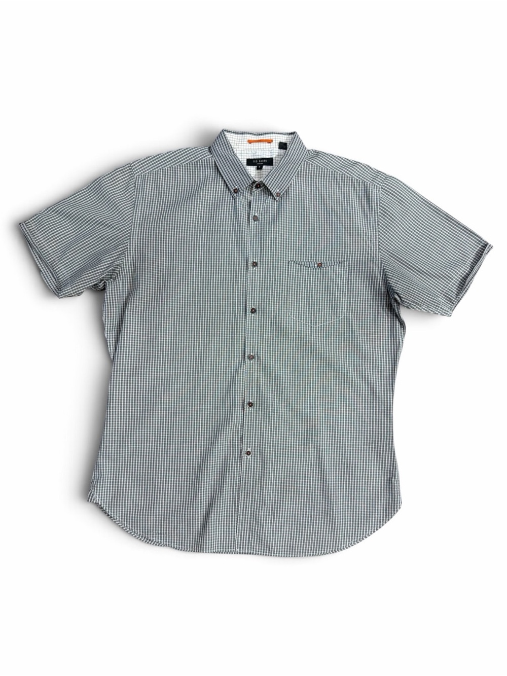 TED BAKER Short Sleeve Gingham Checked Grid Button Down Shirt Black White Size S